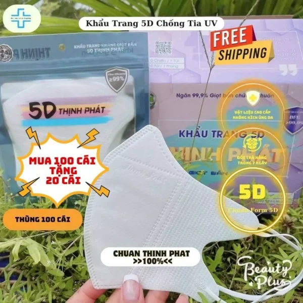 Thùng Khẩu Trang 5D Chống Tia UV , Khẩu Trang Y Tế 3 Lớp Kháng Khuẩn Cao Cấp