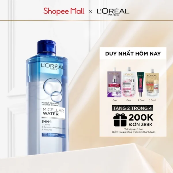 Nước tẩy trang và làm sạch sâu 3-in-1 L'Oreal Paris Micellar Water 400ml